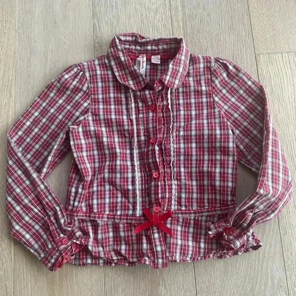 Vintage Oshkosh Girls Size 6 Plaid Shirt / Top Button Front Red - Picture 1 of 4